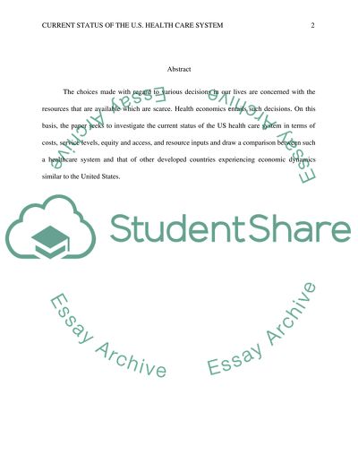 Current Status of the U.S. Health Care System