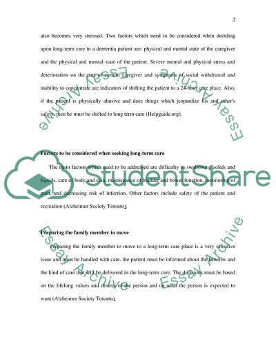 Long Term Care of Alzheimers Patient