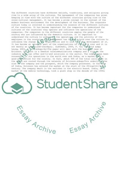 Analysis of Cross Cultural Management of Ericsson Company