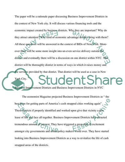 Business Improvement Districts from public finance perspective and its case study