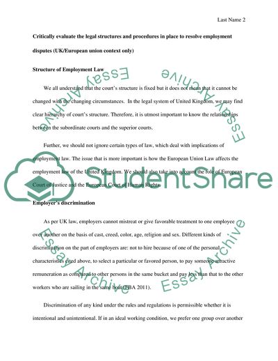 The Legal Structures and Procedures in Place to Resolve Employment Disputes
