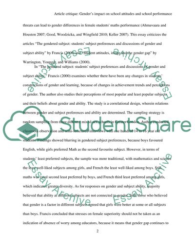 Genders Impact on School Attitudes and School Performance