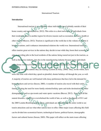 Main Issues Affecting the International Tourism Sector