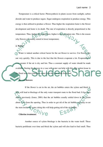 Preservation of the cut flowers