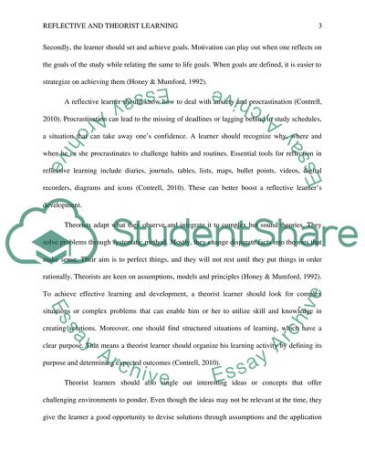 Consolidation and Reflective Statement on Personal learning preference workshop