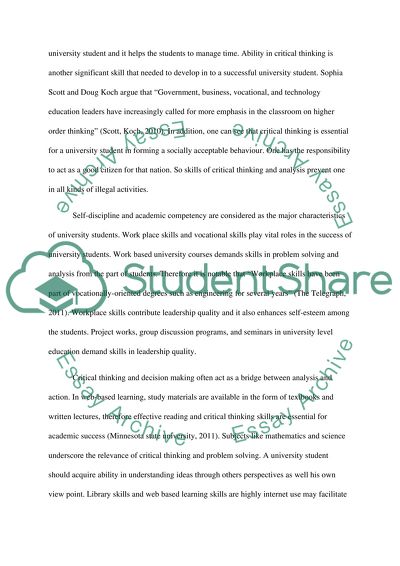 Discuss the skills needed to develop into a successful university student