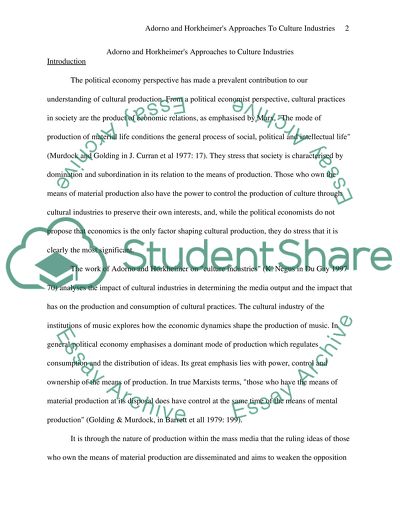 Adorno and Horkheimers Approaches to Culture Industries