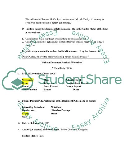 Analysis Worksheet