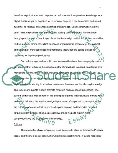 Towards a Socio Cognitive Approach to Knowledge Transfer
