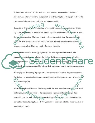 Principle of Marketing and Elements of a Marketing Plan