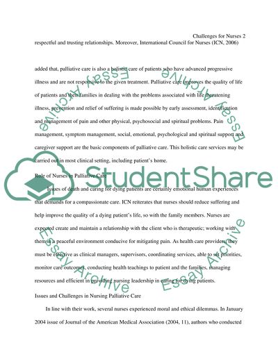 THE CHALLENGES FOR NURSES WHO PROVIDE PALLIATIVE CARE TO DAYING PATIENTS