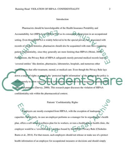 Violation of Health Insurance Portability and Accountability Act Confidentiality