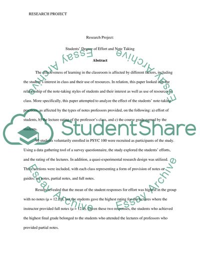 Degree of Effort and Note Taking Taking