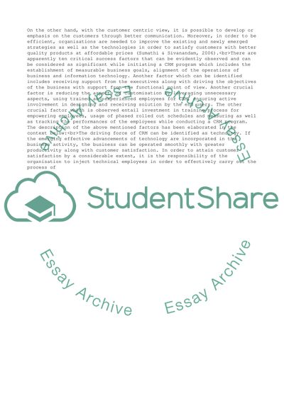 Critical Success Factors for a CRM Program