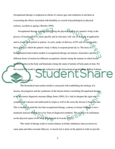 Biomechanical Intervention Model in Occupational Theapy