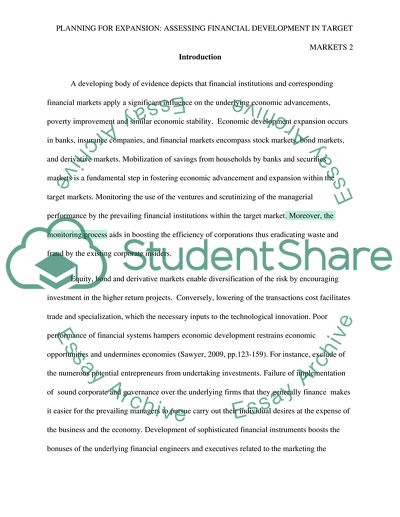 Financial Development in Target Markets