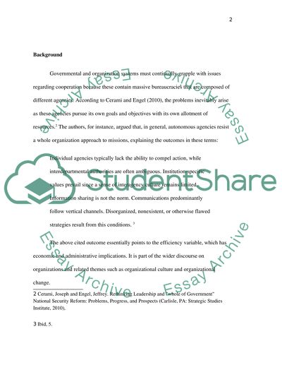 The Imperative for Inter and Intra Agency Cooperation in Military and Civilian Organizations