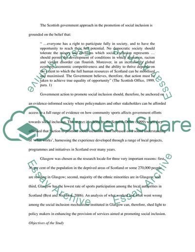 Impact of Community Sports Promoting of Social Inclusion in Glasgow