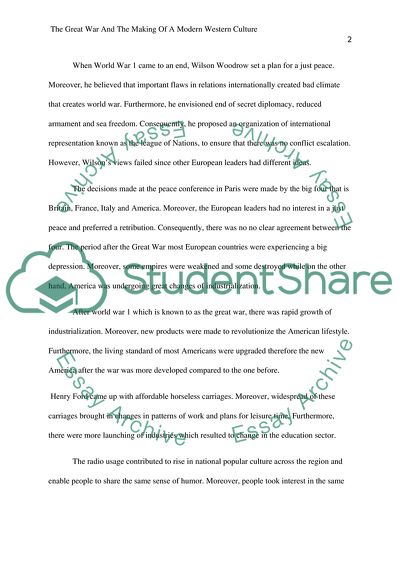 The Great War And The Making Of A Modern Western Culture