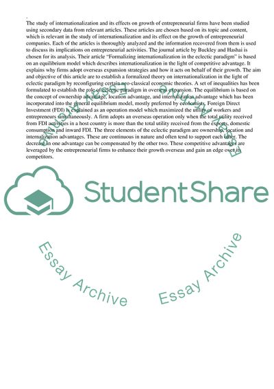 Growth through Internationalisation among Entrepreneurial Firms