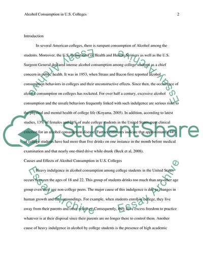 Alcohol Consumption in US Colleges and Teenage Life Style