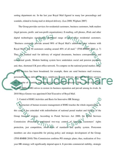 Human Resources Management Strategy and Policies of the Royal Mail over the Period 2005-2010
