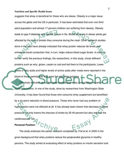 Nutrition and Specific Health Issues