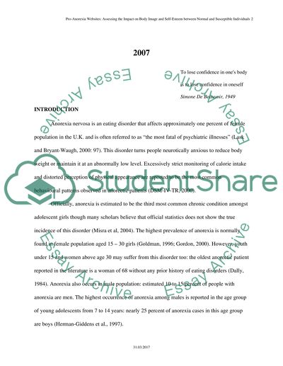 Pro-Anorexia - Impact on Body Image and Self-Esteem in Normal and Susceptible Individuals