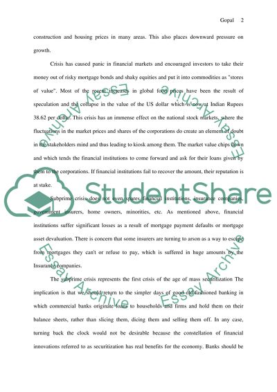 What you think of the subprime crisis and how it impacts todays economy