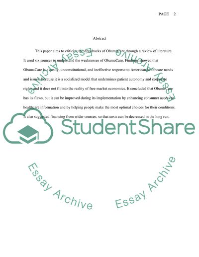 Market-based or Government Control Issues Surrounding Obama Care