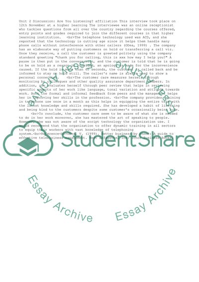 Unit 2 Discussion: Are You Listening