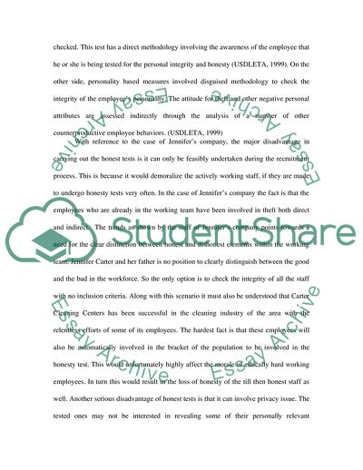 Employee Testing at Jennifers Company