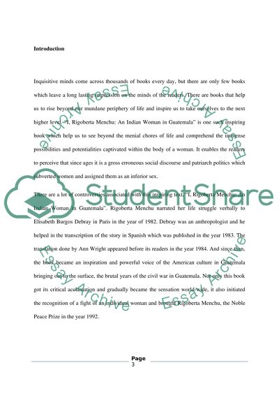 Book Report on I, Rigoberta Menchu, an Indian Women in Guatemala