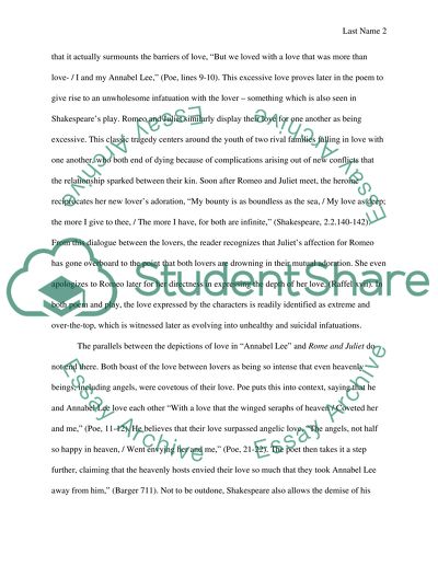 Literature Comparison Paper Of Annabel Lee Essay Literature Comparison Paper Of Annabel Lee Essay With Thesis also Essay Sample For High School Essay Proposal Template
