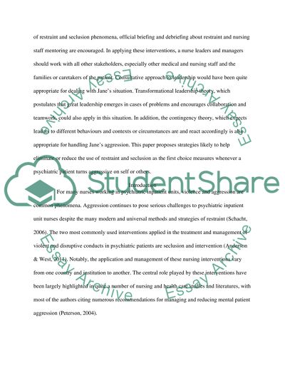 The Management of Restraint and Seclusion for Aggression in Psychiatric Patients in Inpatient Units