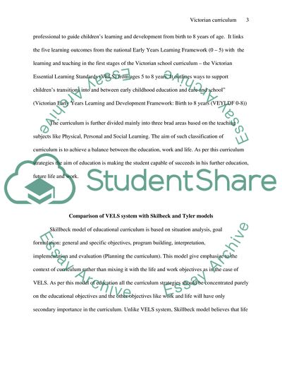 Structure and Development of Victorian (VELS) Curriculum