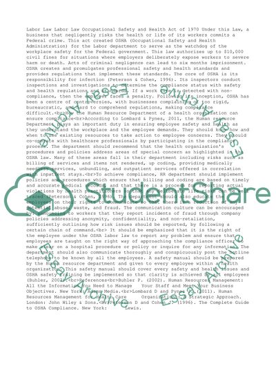 Labor Law and HR Department of a Health Organization