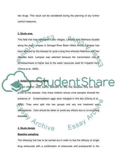 Efficiency of Drugs in Treatment of Schistosomiasis