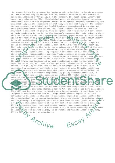 Corporate Ethics of Chiquita Brands Inc