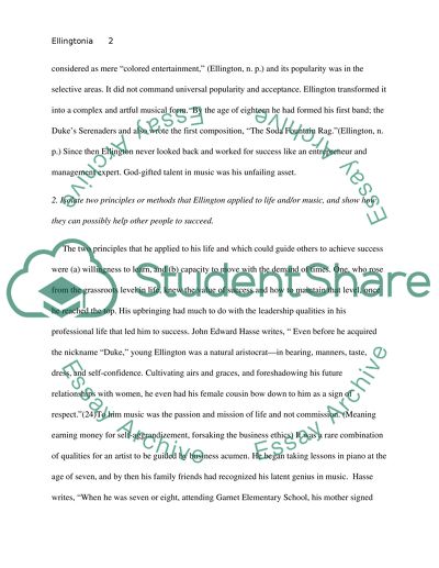 Ellingtons Career, Principles and Methods Used in His Music