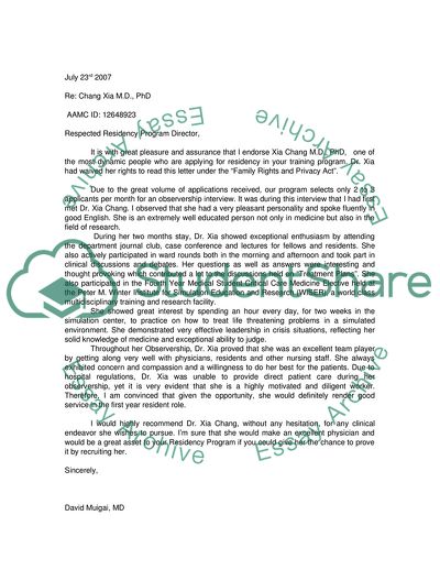 Reference Letter for a Doctor