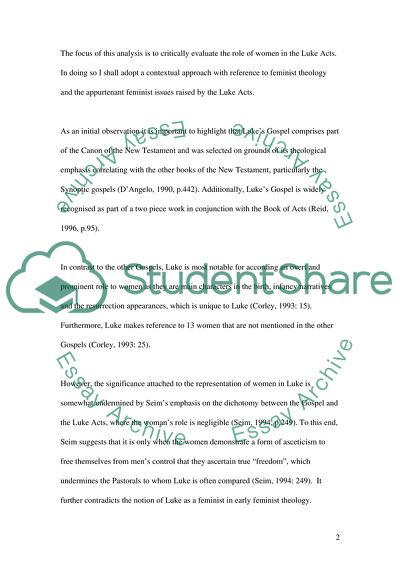 Critically discuss the role of women in Luke-Acts