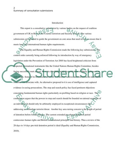 Call of Submissions for Coalition Governments Review of Counter-Terrorism & Security Powers in the UK