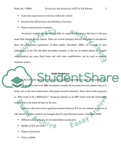 Investigate the possible implications of inclusivity and exclusivity of ICT within UK schools