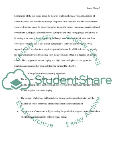 Patronage & Clieintelist Politics in Egypt