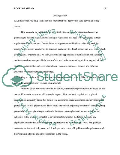 Discussion Week 11 Question 2 Looking Ahead