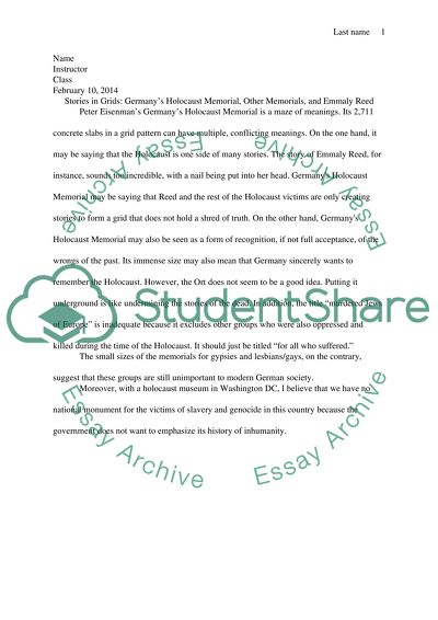 Stories in Grids: Germanys Holocaust Memorial, Other Memorials, and Emmaly Reed