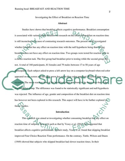 Investigating the Effect of Breakfast on Reaction Time