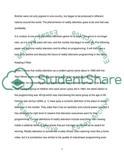 Reality Television: Has the Novelty Worn Off