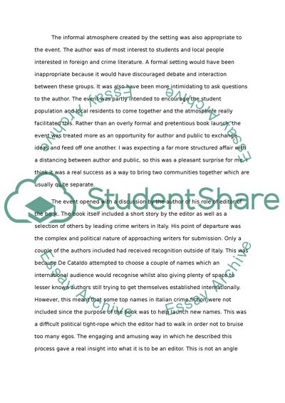 Giancarlo De Cataldos Book Launch Event Evaluation